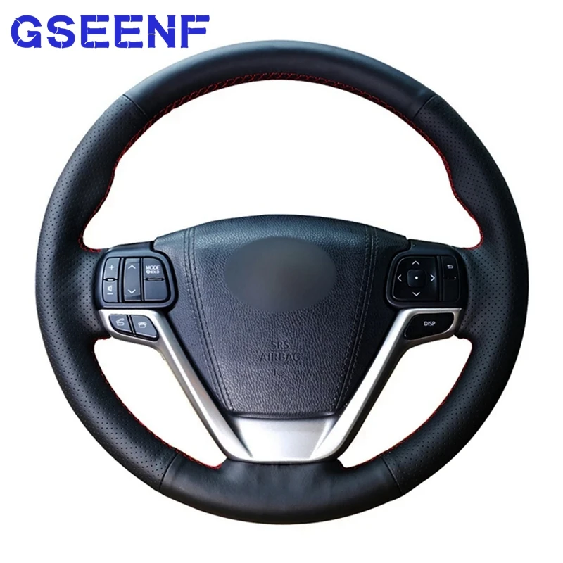 

For Toyota Highlander 2014-2019 Sienna 2015-2019 Car Steering Wheel Cover Black Genuine Leather No-slip Wearable
