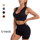 Комплект спортивный женский для фитнеса, укороченный топ и шорты, бесшовный комплект из 2 предметов