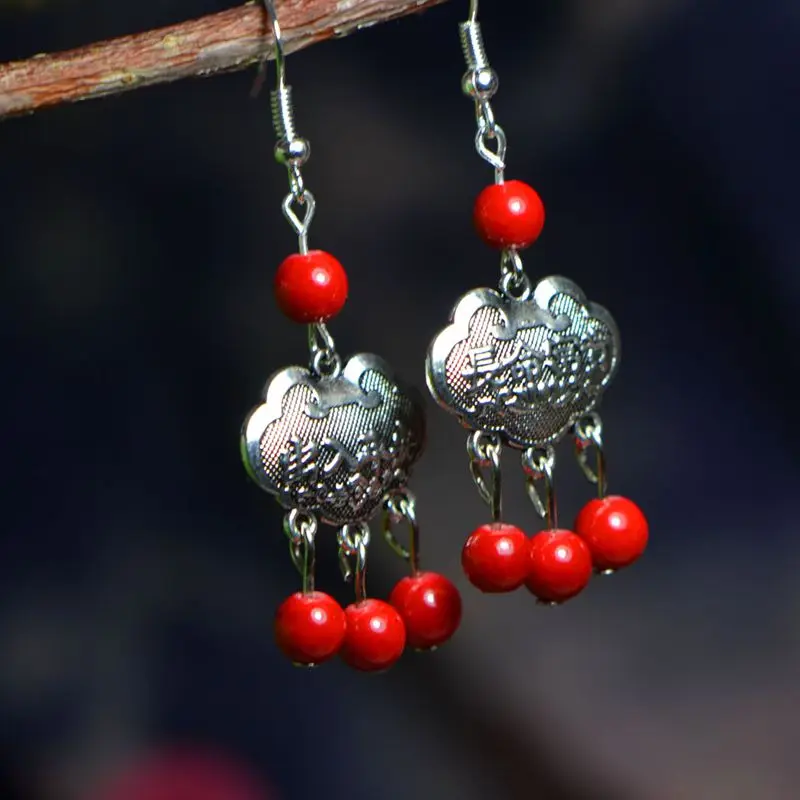 

Vintage Earrings for Women Bohemian Earrings 2021 Lock of Longevity Pendant Earrings Jewelry Hanging Earrings Gift for Girls