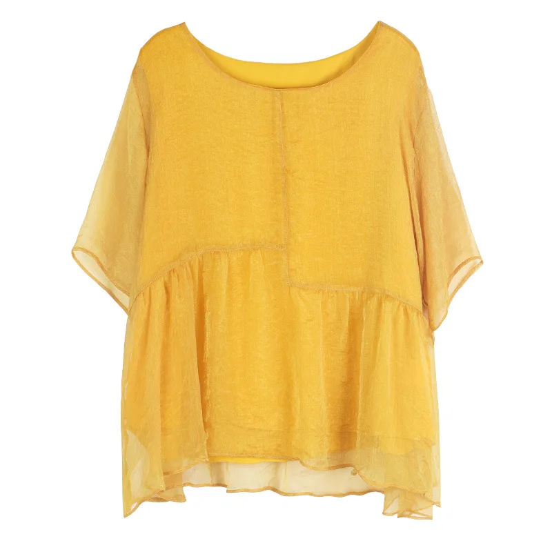 

Chiffon Blouses Women 2021 Summer Casual Round Collar Loose A-line Blouse Shirt Plus Size Elegant Shirts Tops Female Clothing