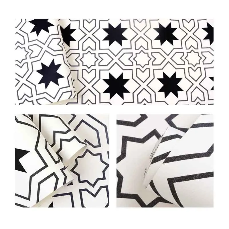 

Nordic geometric pattern black and white plaid wallpaper living room background wall milk tea barber shop INS wind PVC waterproo