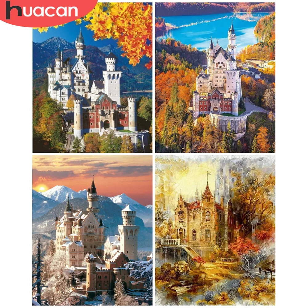 

Картина по номерам HUACAN, Настенная картина по номерам с изображением замка, пейзажа, уникальный подарок, ручная роспись акриловыми красками, ...