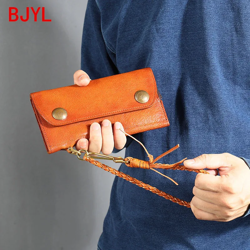 2020 винтажный кожаный бумажник Мужской Длинный кошелек тройной складной зажим
