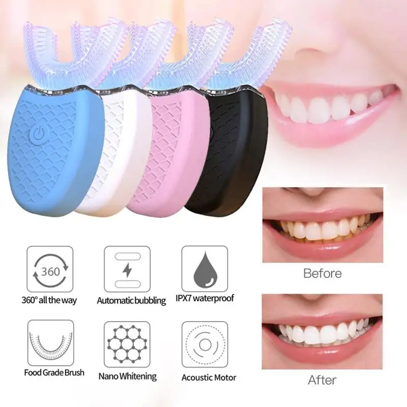 

360° U Sonic Electric Toothbrush Ultrasonic Silicon Teethbrush Teeth Whitening Waterproof Wireless Automatic Blue Light TSLM1