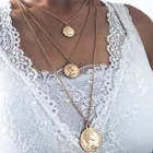 Женское многослойное ожерелье с кулоном в виде монеты, золотого цвета, A385