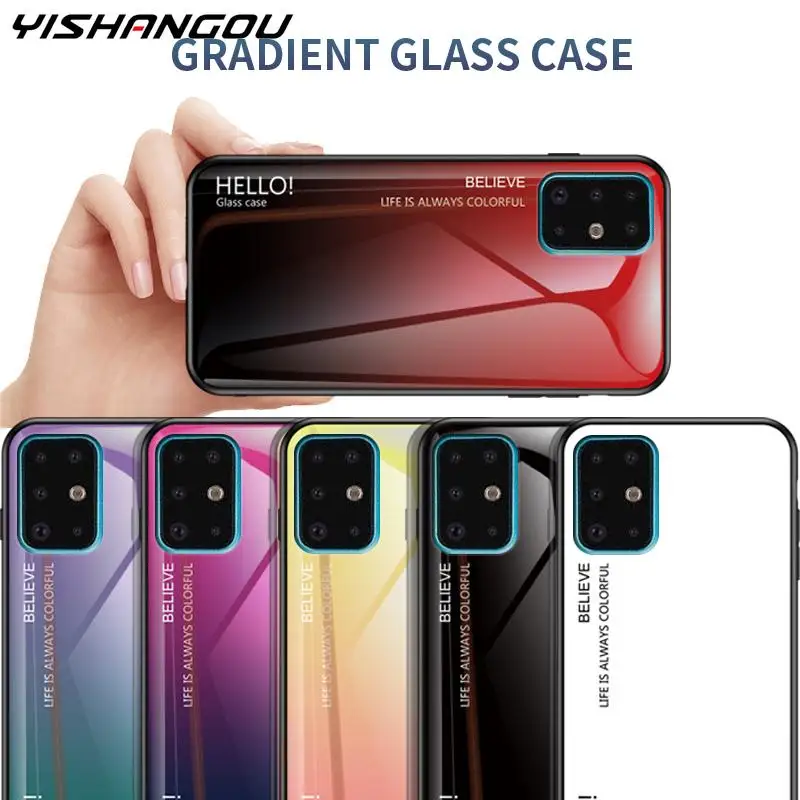 Роскошный градиентный стеклянный чехол для Samsung Galaxy A21 A01 A51 A71 A10e A10s A20s S20 Ultra Note 10 Plus