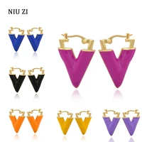 rainbow couple trendy piercing earrings for women inverted triangle drip glaze fine simple earring teen personalized accessories