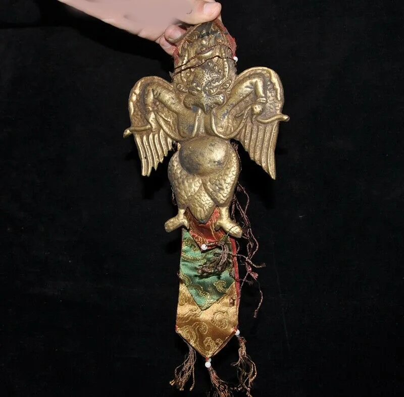 

wedding decoration 10" Tibetbronze silk Redpoll Winged Garuda Bird Eagle amulet Exorcism Pendan