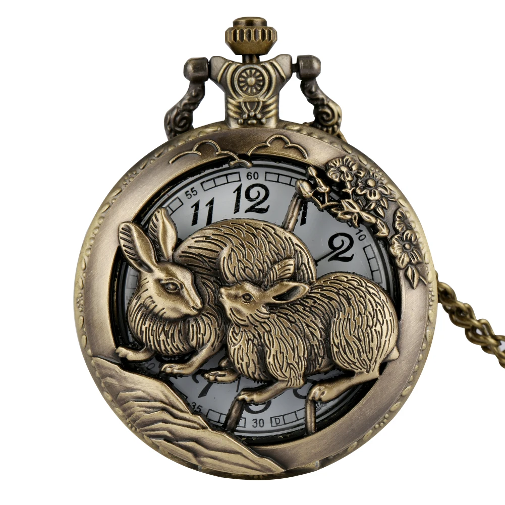 Карманные часы унисекс, Классические китайские зодиаки, кролик, подвеска, часы, ожерелье, цепочка, стимпанк, часы-брелок, часы