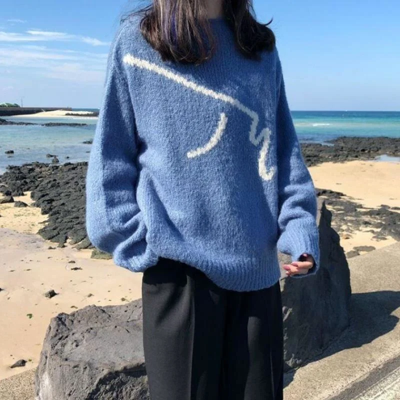 

Women Sweater Knitting O-Neck Loose Long Sleeve Fashion Loose Casual Korean Streetwear Femme Pullovers Sweatar