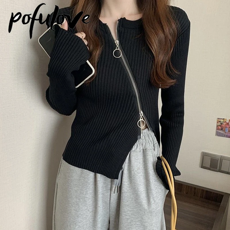 Свитер кардиган женская черная короткая трикотажная одежда приталенный