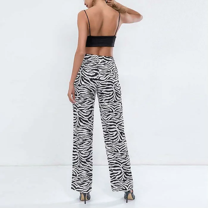 Осенние женские новые уличные модные штаны с принтом зебры поддельные молнии