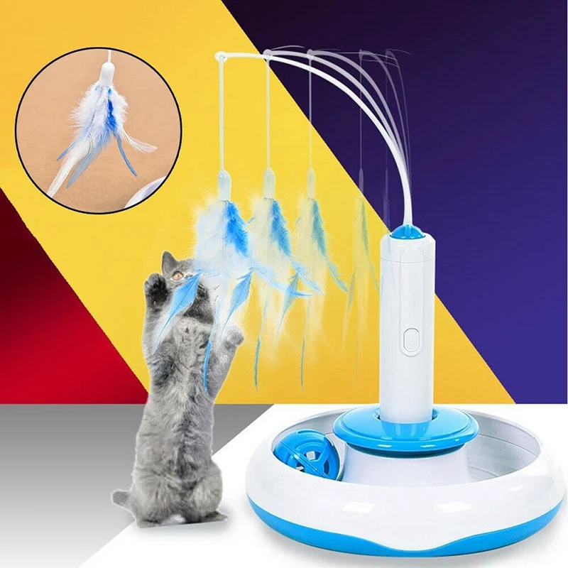 

Pet Toy Cat Toy Electric Rotating Feather Play Cat Plate Interactive Toy Feather Play Cat Stick