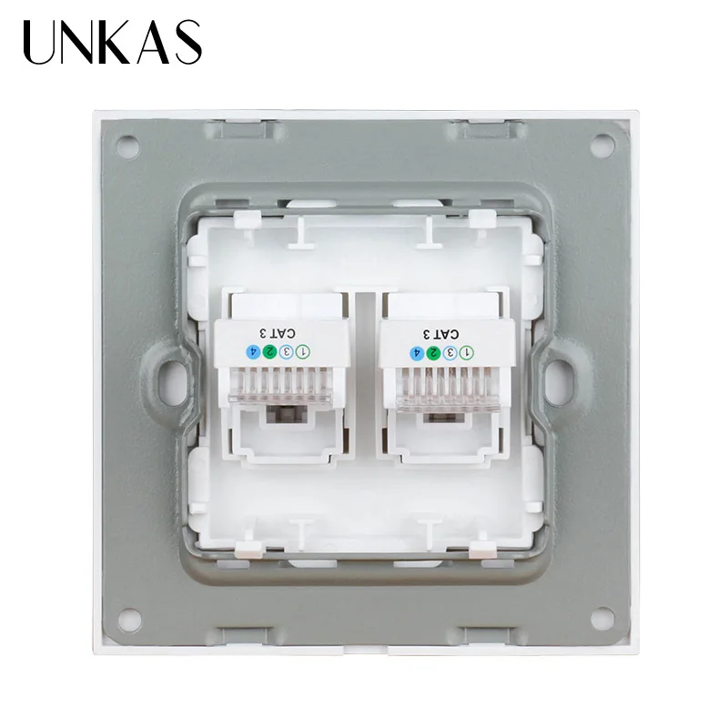 UNKAS белая роскошная хрустальная стеклянная панель двойная 1 банда RJ11 Телефонная