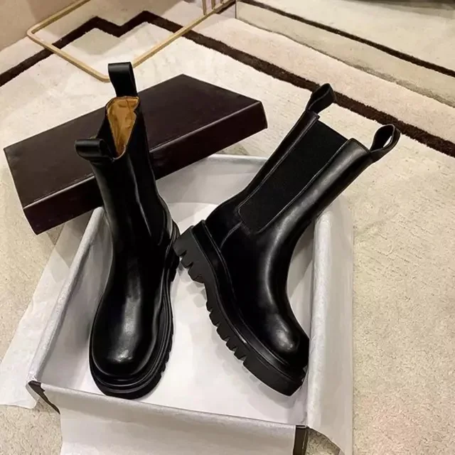 

net red real soft leather boots for women British style autumn and winter new style chimney boots with thick bottom