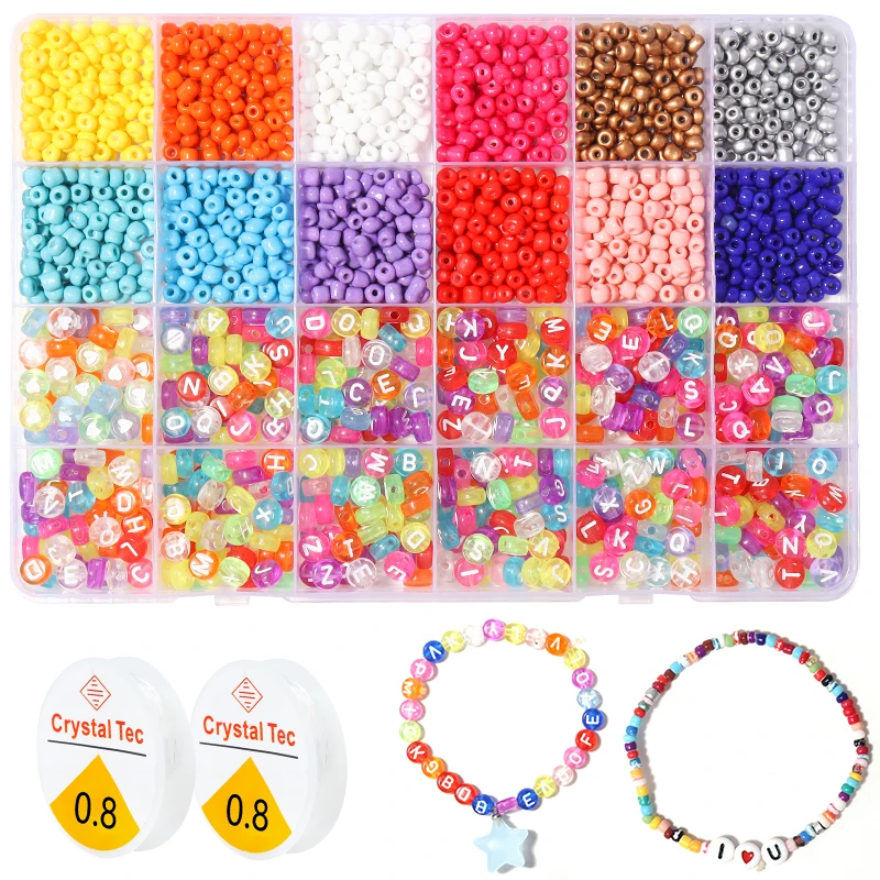 

12600PCS 4mm Glass Seed Beads for Jewelry Making Supplies Kit Small Bead and Clear mixed color letter beads DIY Art Craft Kit