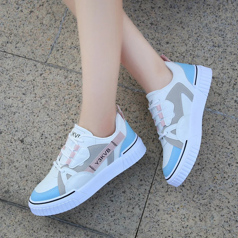 

2021 Fall Fashion Comfortable Women's Vulcanized Shoes Lace-up Color Blocking Round Toe Casual Shoes Trifle Sneakers 35-40