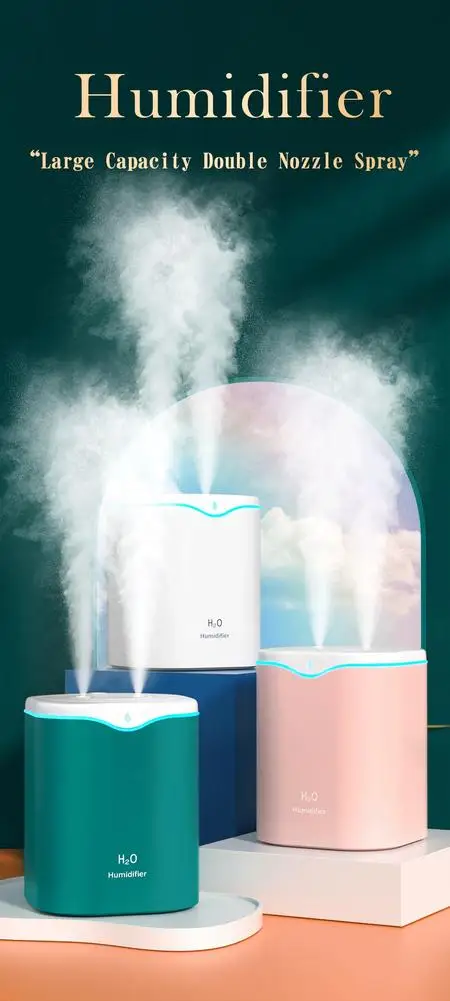 

Large-capacity 2L Humidifier Portable Silence Water Drop Double Nozzle Moisturize At Any Time Necessary for Any Seasons