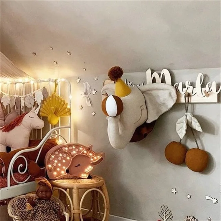 

Plush Animal Heads Elephant Bear Deer Wall Decor For Children Baby Girl christmas Birthday stuffed Toys Nursery Room Decoration