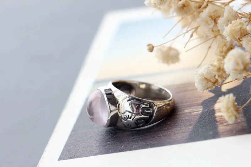 Женское кольцо из тайского серебра 100% пробы с розовым кристаллом | Украшения и