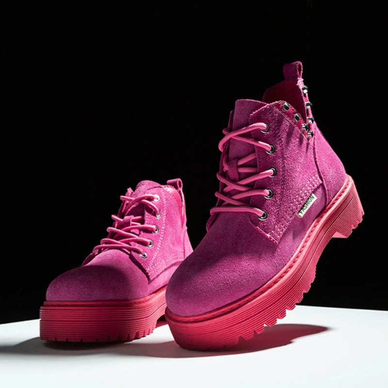 

Women Martin Boots Casual Genuine Leather Cow Plush Warm Winter Boots Rivet Platform Ankle Booties Spring Autumn Shoes