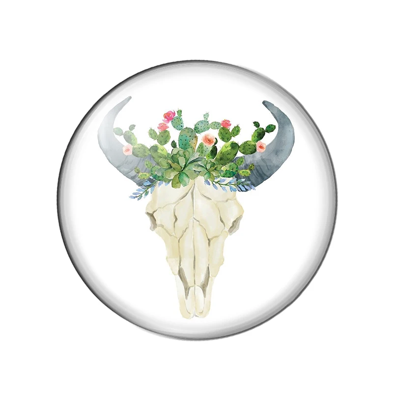 Новый Череп Быка С кактусами корона цветы 12 мм/18 мм/20 мм/25 мм круглые фотографии