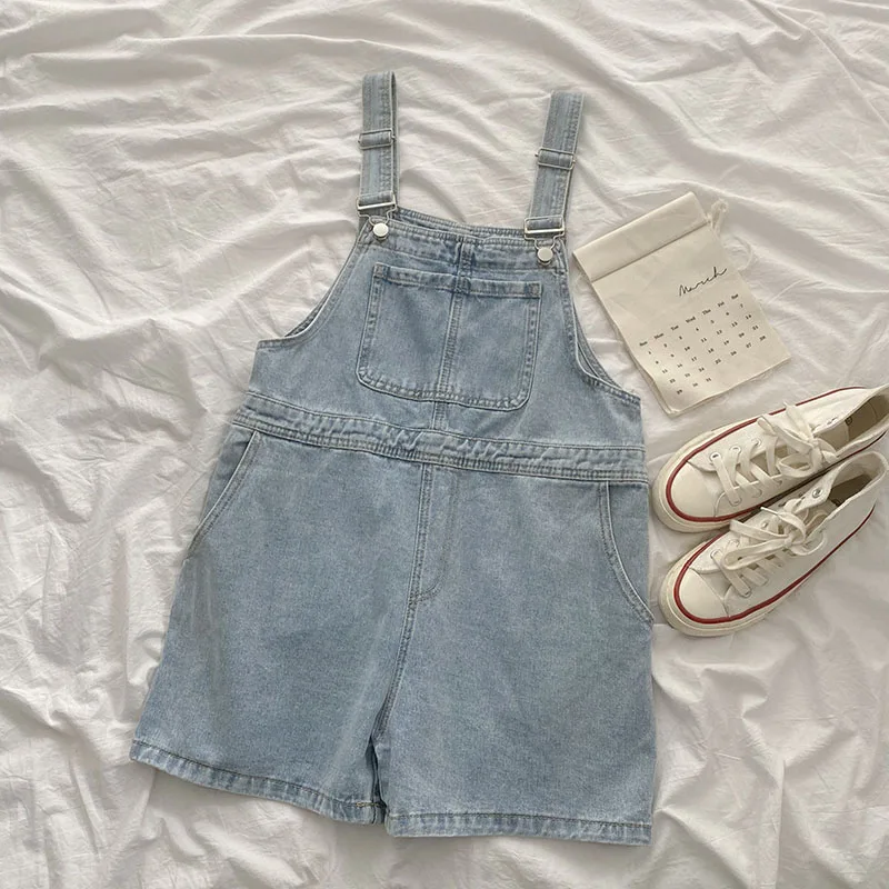 

Denim Rompers Women Summer New 2021 Pocket Solid Button Wide Leg Casual All Match Female Playsuits Fashion Design