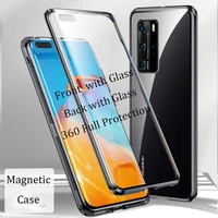huawei p40 pro double glass case front and back double sided tempered magnetic case for huawei p40 lite p40pro metal bumper case