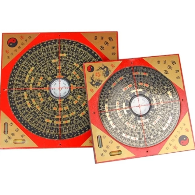 

Elaborate Chinese Ancient Feng Shui Wood Square Luopan Compass Metal Surface "Luo Jing yi" Luo Pan.