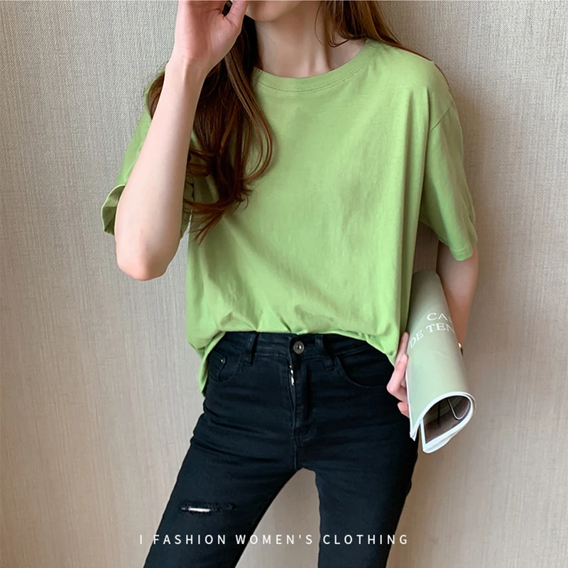 Футболка женская хлопковая базовая Простая рубашка Имбирно-желтый цвет летняя