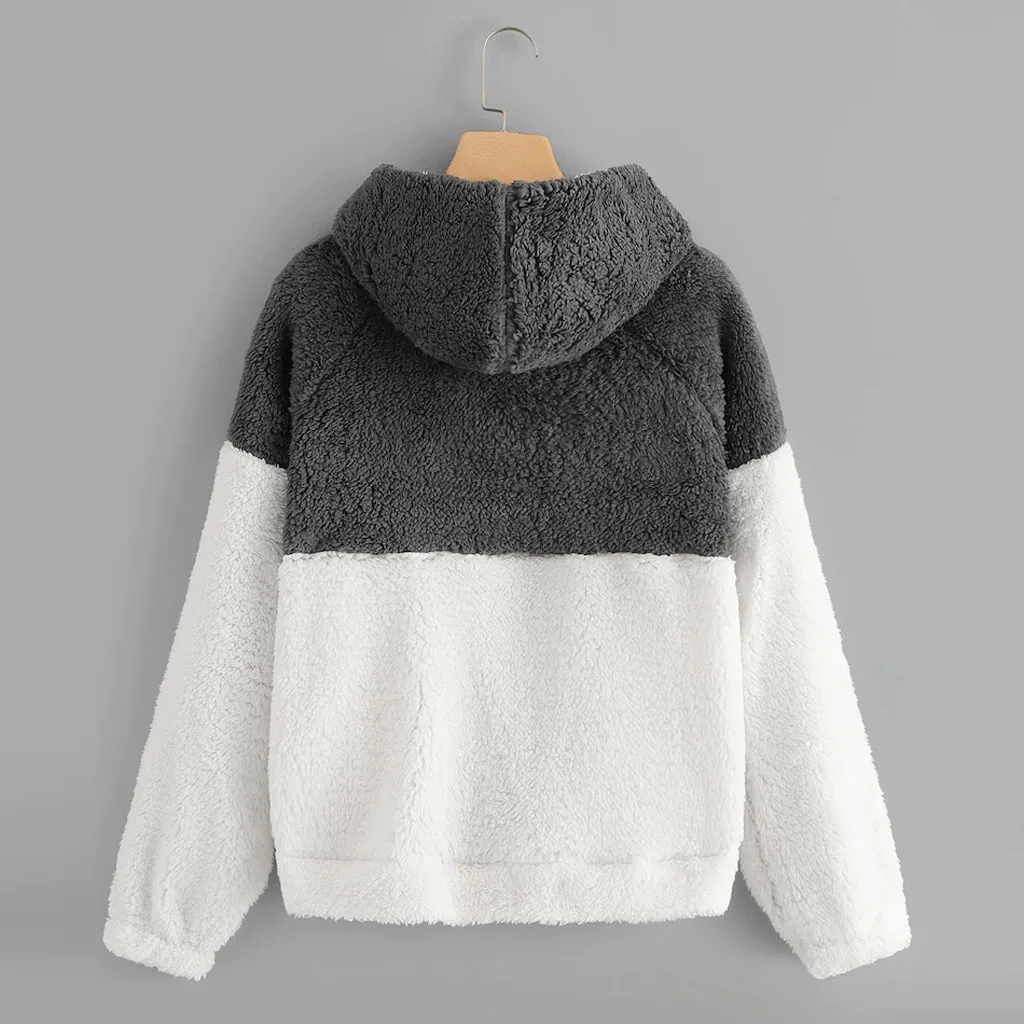 

Ladies Sweatshirt With Hood Women Casual Zipper Patchwork Top With Pockets Coat