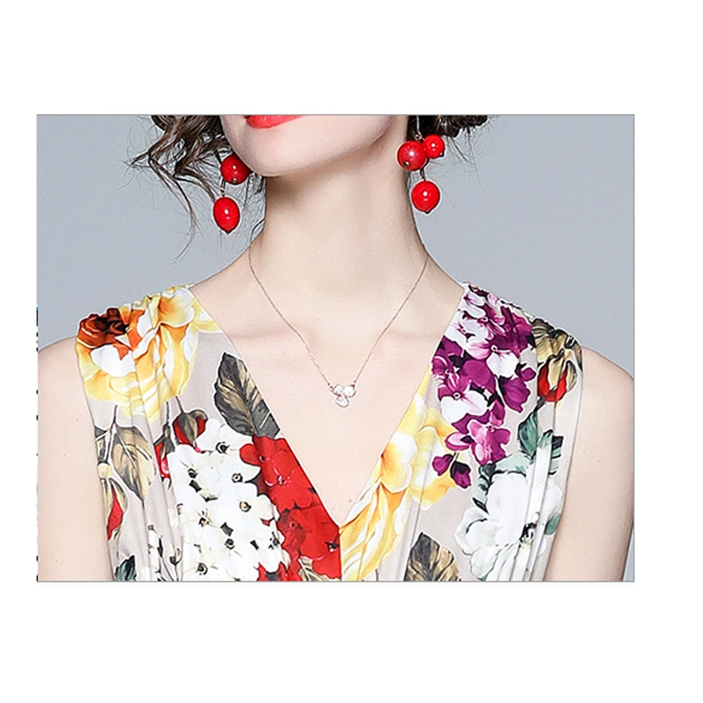 

Simgent 2021 Spring Summer Sleeveless Tank Polka Dot Floral Printing Maxi Long Dress Vestidos Jurken Beach Holiday SG1144