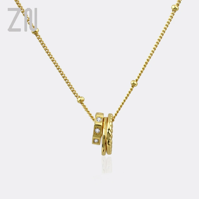 

ZN Korean Ins Style Simple Inlaid Rhinestones Irregular Three Rings Pendant Necklaces for Women Accessory Fashion Jewelry Gifts
