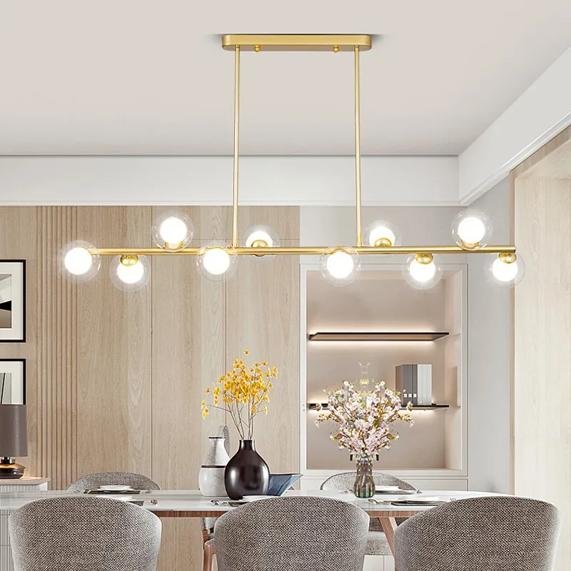 Kopen G9 Goud Of Zwart Led Kroonluchter Moderne Eenvoudige Helder Glazen Bal Lange Hanglamp Voor Eetkamer Bar Koffie Resataurant Kantoor