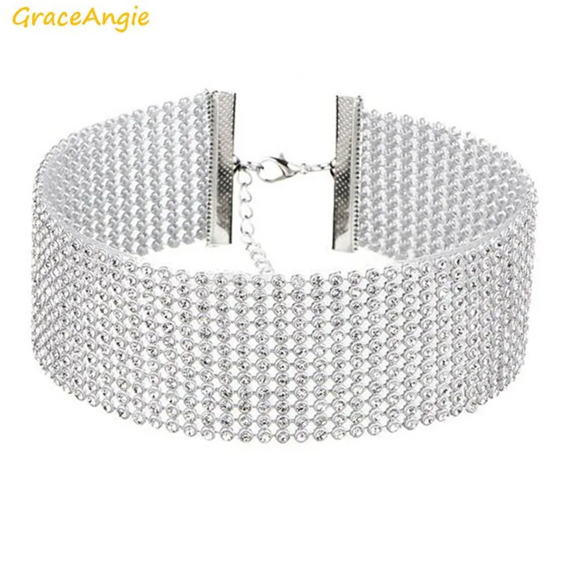 GraceAngie, 1 шт., блестящие стразы, прозрачный цвет, опционально, серебряный цвет, цепочка из сплава, колье, ожерелье, женские вечерние аксессуары