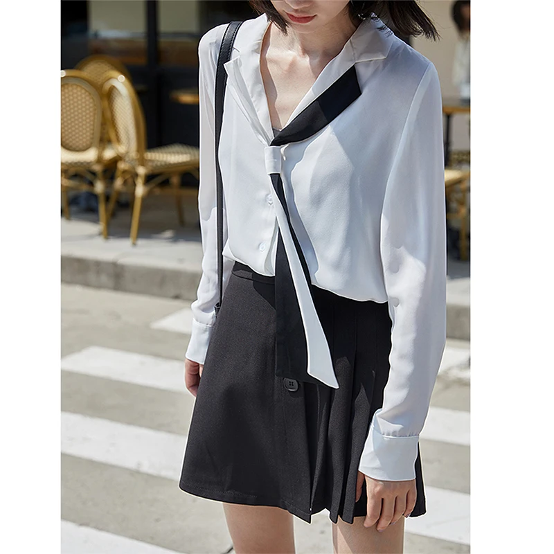 

BETHQUENOY Camisas De Mujer White Chiffon Blouses Spring Ladies Tops 2021 Notched Neck Shirts Women Chemise Femme Bluzki Damskie