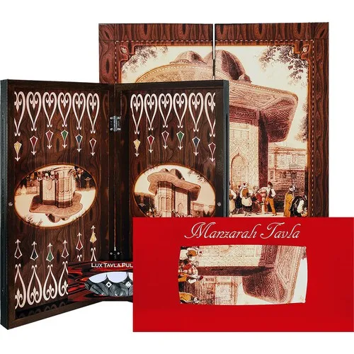 

Ottoman Print Backgammon Set Large Size Board Pearl Desing Luxury English Table Game Vinly Wooden Ethnic Design with Checker