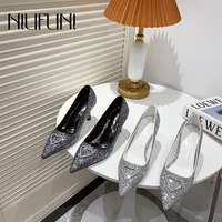 niufuni bling heart shaped pointed toe sequins womens pumps high heels stiletto wedding shoes slip on party woman shoes spring