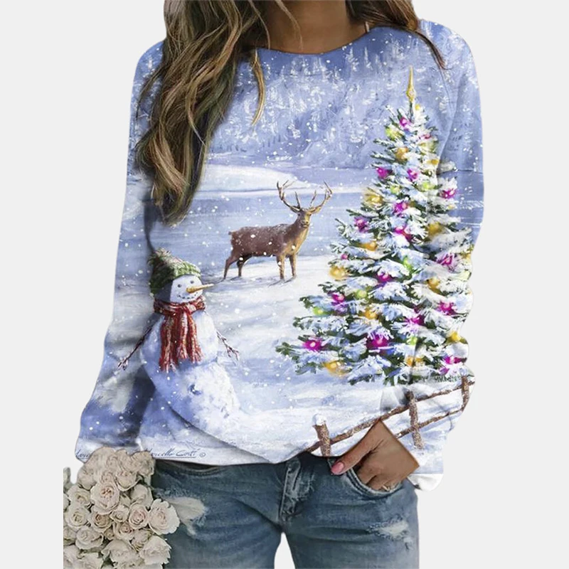 

Fashion Autumn Winter New Christmas Printed Women Sweatshirts Elegant O-Neck Long Sleeve Lady Tops Pullovers Casual Streetwears