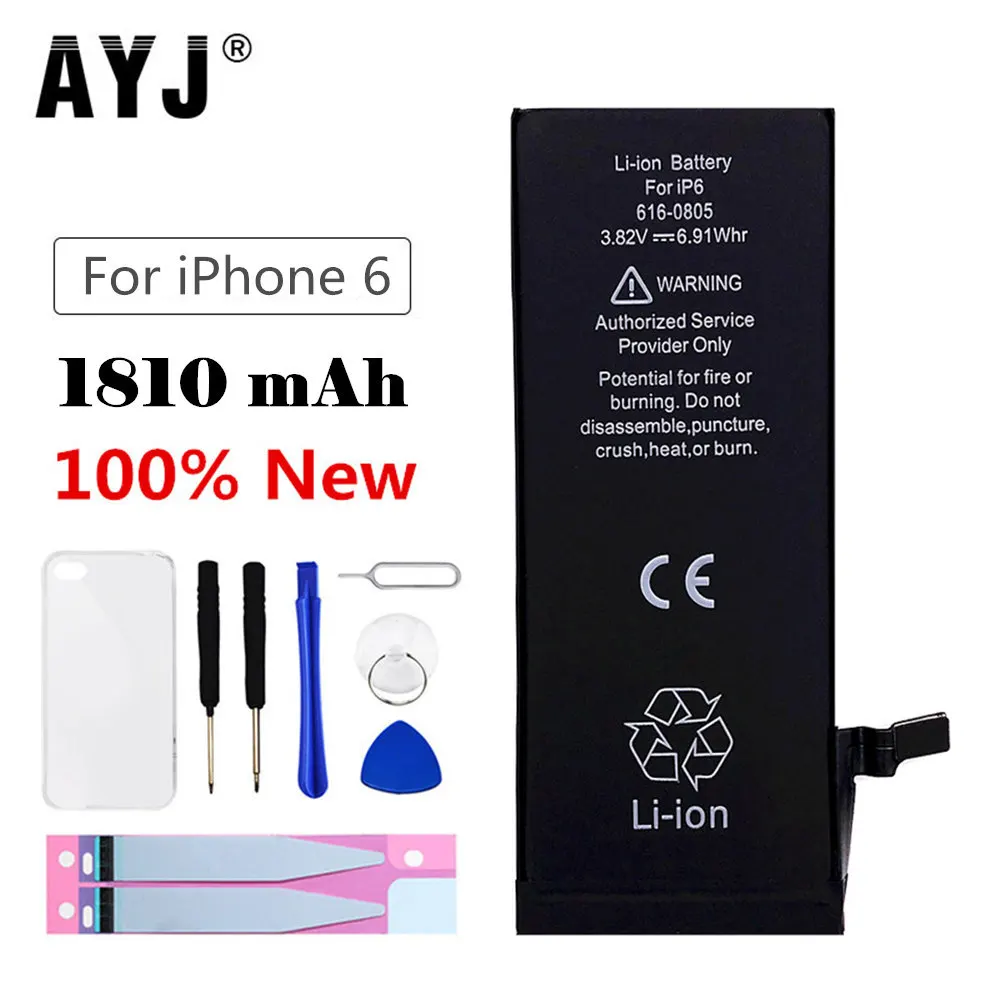AYJ AAAAA Новая батарея для iPhone 6 4,7 'замена полной емкости 1810 мАч бесплатный набор инструментов лента для аккумуляторов мобильный чехол для телефона