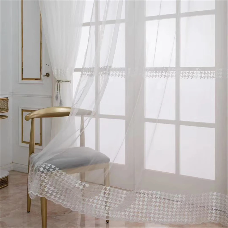 Современные белые тюлевые занавески с вышивкой гусиные лапки прозрачные