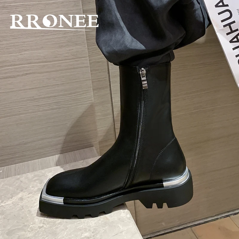 

2021 New Metal Square Toe Platform Martin Boots 2021 New fashion trend thick heel side drawboots for women