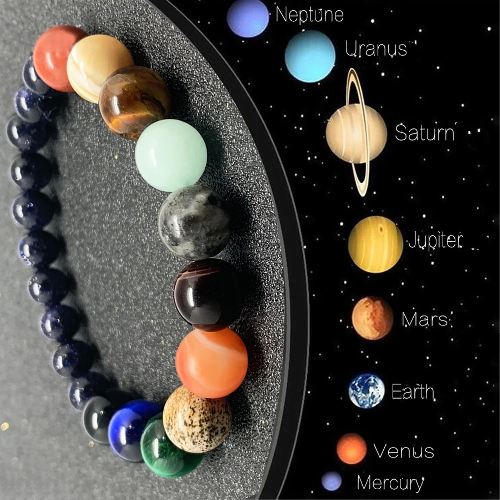 

Lovers Eight Planets Natural Stone Beads Bracelets for Men Women Universe Yoga Chakra Galaxy Bracelet Jewelry Solar System