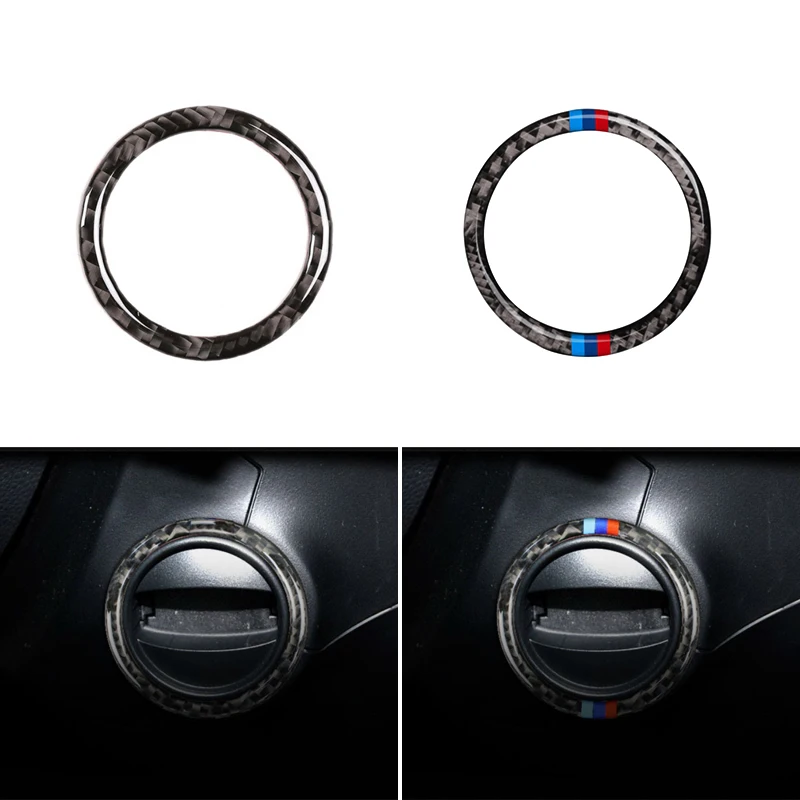 

Car Styling Real Carbon Fiber Interior Engine Start Stop Push Button Ignition Key Ring Cover Trim For BMW 5 Series E60 E61 04-10