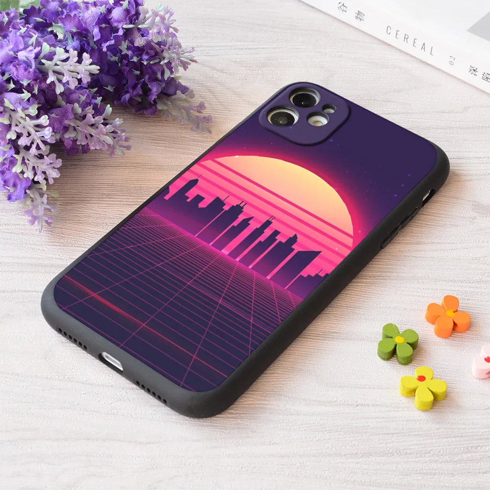 

For iPhone Retro Vaporwave City Skyline Print Soft Matt Apple iPhone Case
