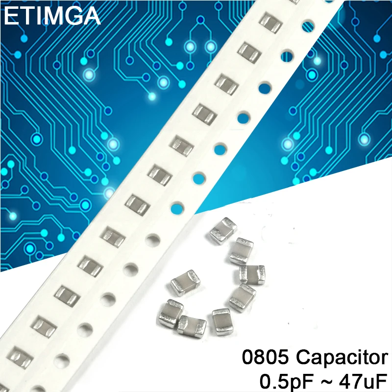 100 шт./лот 0805 SMD многослойный керамический конденсатор 0.5pF до 47 мкФ 10pF 22pF 100pF 1nF 10nF 0 1