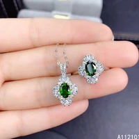 kjjeaxcmy fine jewelry 925 sterling silver inlaid natural diopside womens popular chinese style flower ring pendant set support