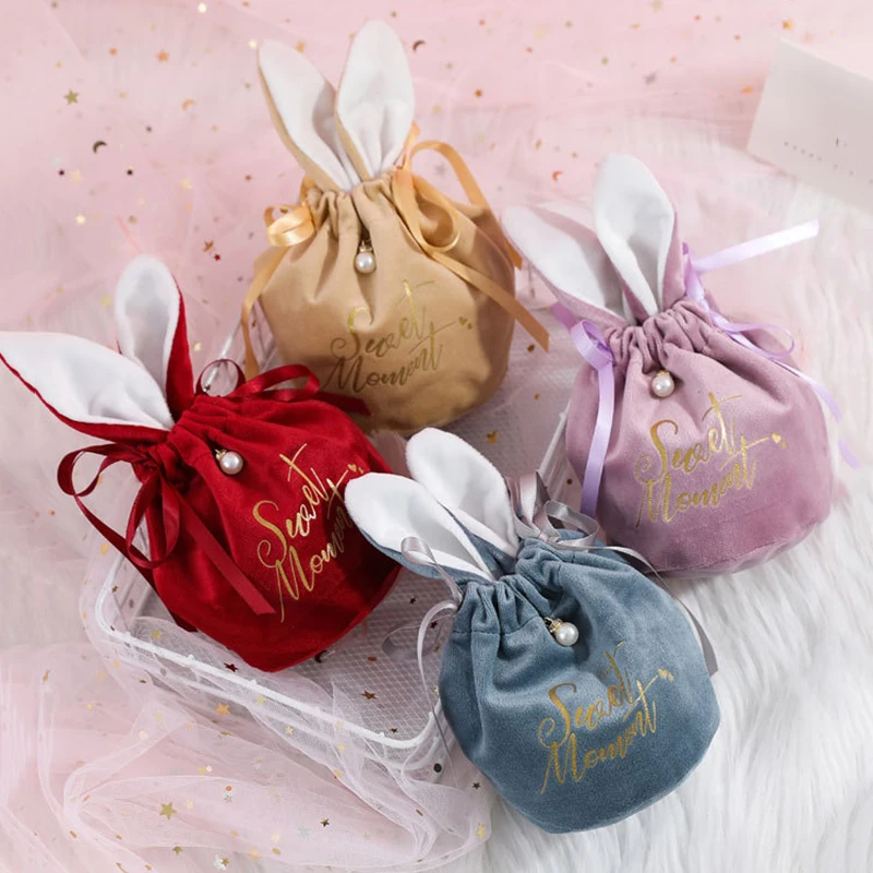 

5/10/20pcs Velvet Gift Bag Cartoon Rabbit Ears Birthday Party Wedding Decoration Gift Bag Baking Cookie Candy Packaging Bag