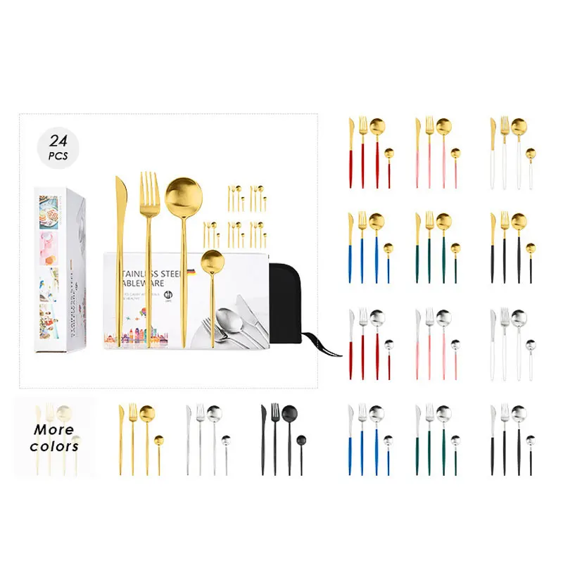 24 шт./компл. Нержавеющая сталь ужин черного и золотого цвета посуда набор Ножи