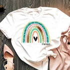 Футболка женская хлопковая, с принтом в виде радужного сердца, надписи Учитель, размера плюс